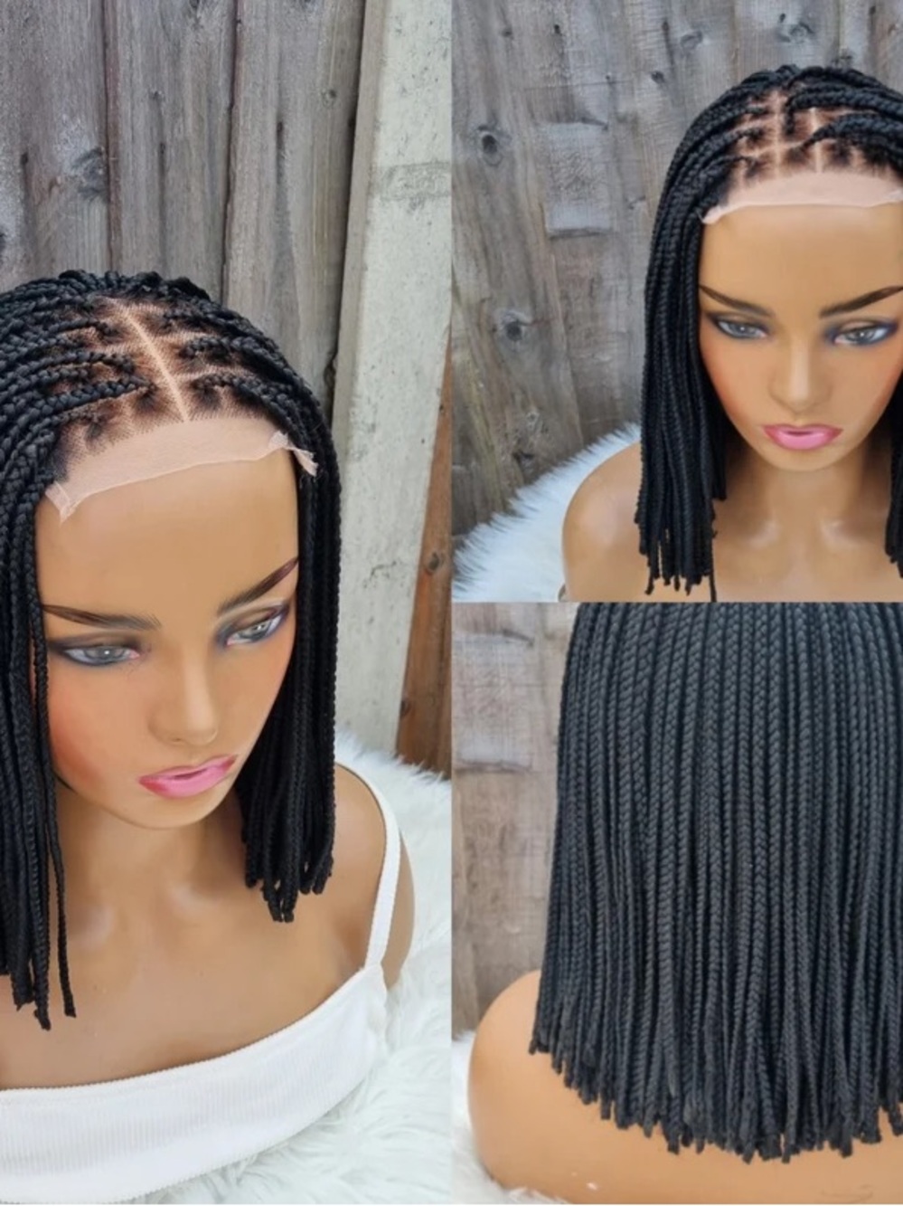 Black Braided Lace Front Bob Wig - Women Hair